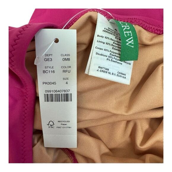 NWT J. Crew Radiant Fushia Roushed V Neck One Piece Bathing Suit Size 4 - Picture 4 of 9